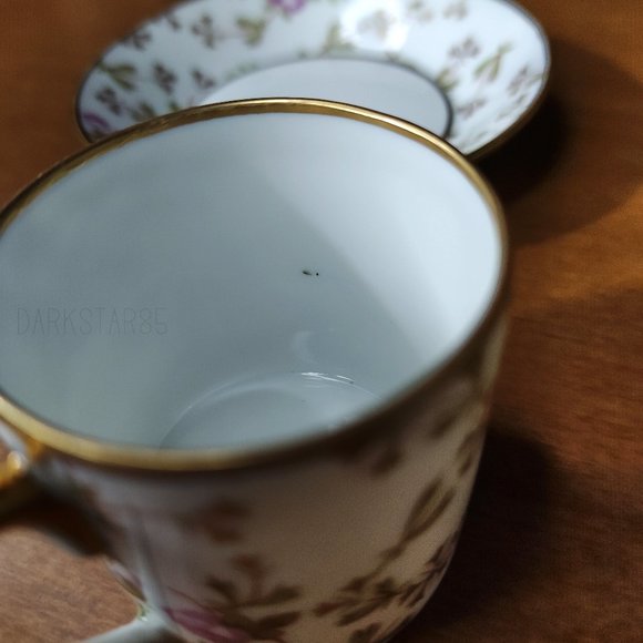 Vintage Limoges France Floral Print Demitasse Teacup and Saucer - Picture 3 of 10